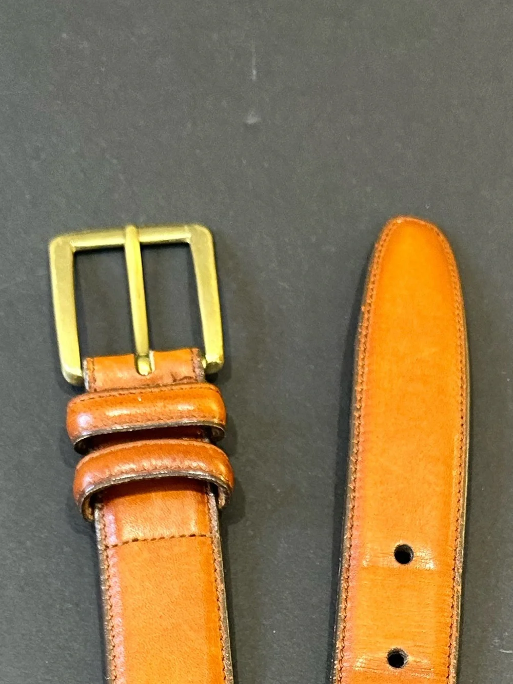 VTG 1990s Allen Edmonds Burnished Tan Calf Dress Belt Brass buckle 36